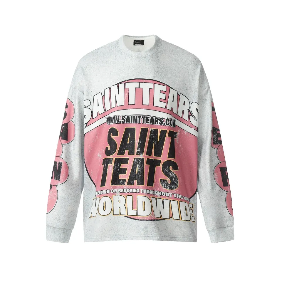 Saint michael tears all-over printed long-sleeved vintage autumn and winter T-shirt Style number: 101 Size: M L XL Wholesale price: 136 Color: floral gray green